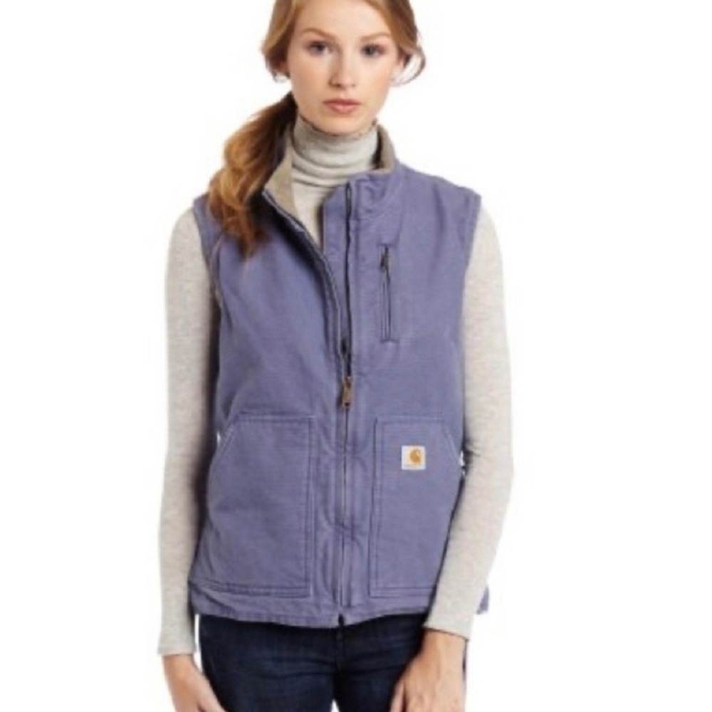 Vintage Y2K Carhartt Sandstone Vest Sherpa Lined Canvas Blue Dusk Women's Large